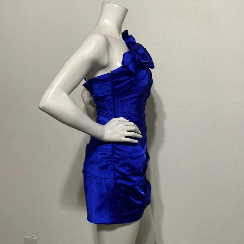 By Light In The Box Blue One Shoulder Ruffle Ruched Mini Dress Size S - Picture 6 of 7